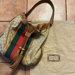 Gucci Rania GG Canvas Drawstring Hobo Bag❣️Excellent‼️🇮🇹